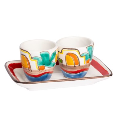 Sicilian ceramic Coffee Cups with Tray Set Dammusi Sicilian ceramic Coffee Cups with Tray Set Dammusi